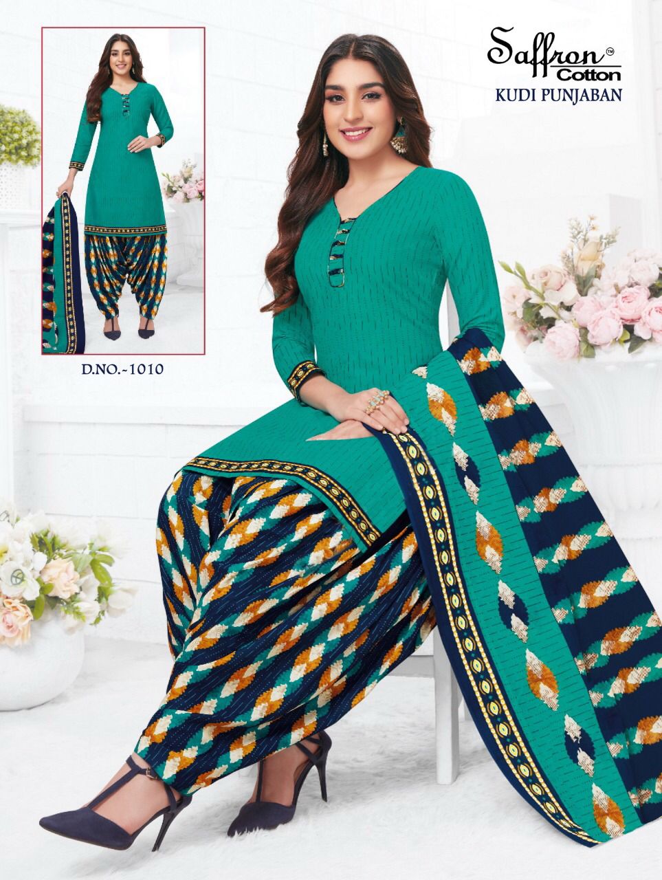 Saffron Kudi Punjaban Printed Cotton Regular Wear Designer Dress Material Collection
